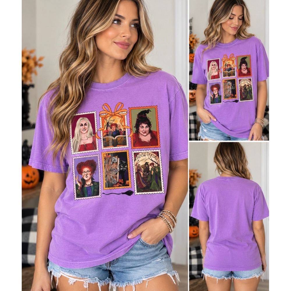 Comfort Colors Hocus Pocus Sanderson Sisters Halloween Graphic Neon Purple Small